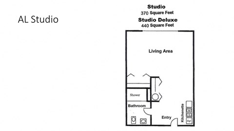 a floor plan of a studio apartment with a bedroom and a living room